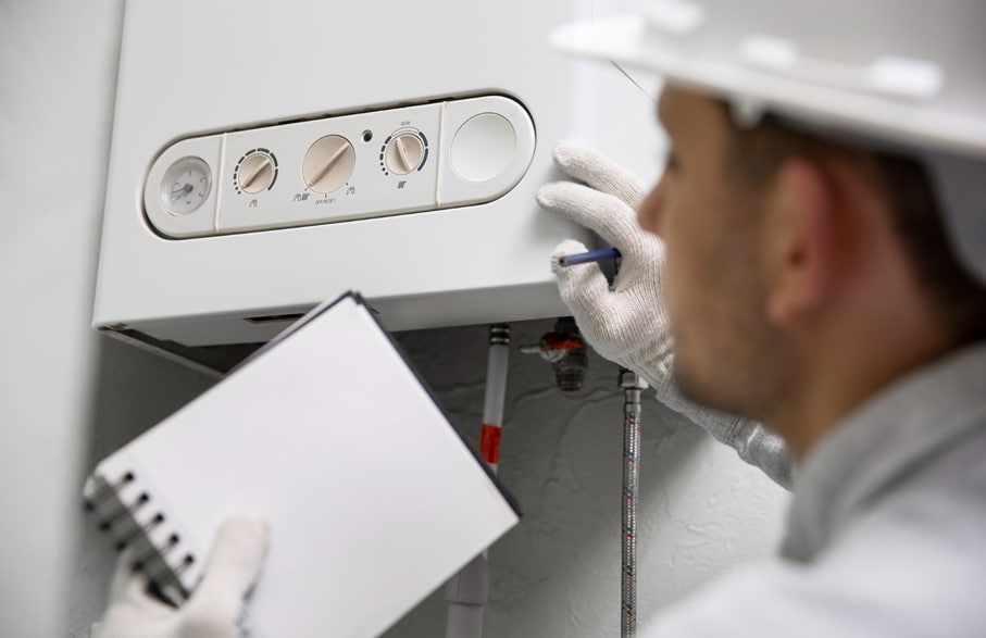 agent entrain d'effectuer un Dépannage d'urgence de chauffe eau en plomberie
